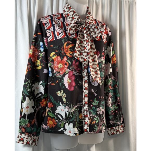 Liang Dian YiZ Bow Shirt Multi Color Print 2XL Academia Chic 80-70-01 - Picture 2 of 15